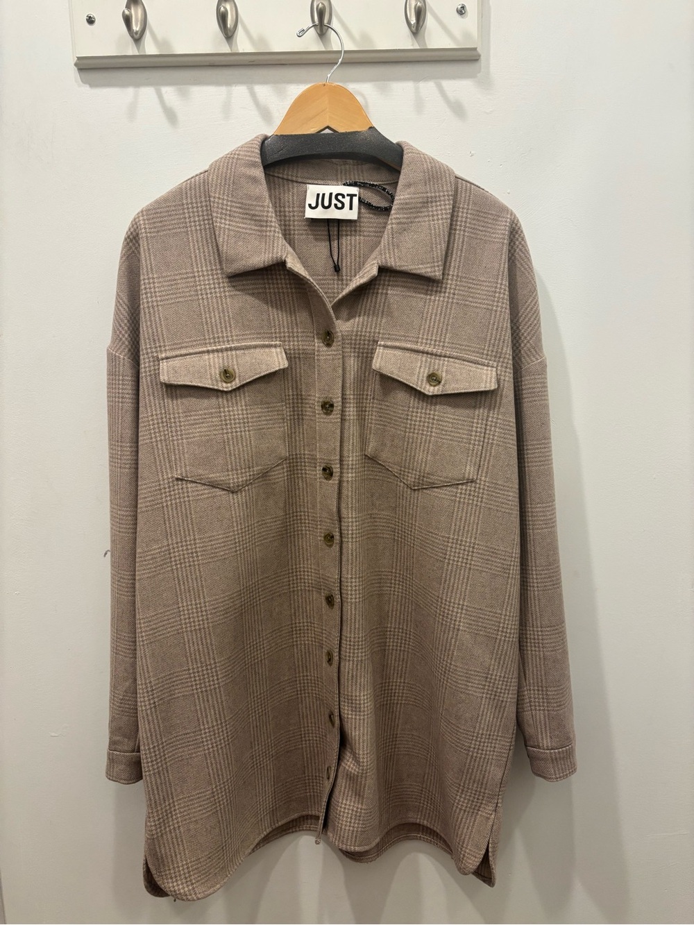 Just Women's Taupe Button-Down Shirt Jacket